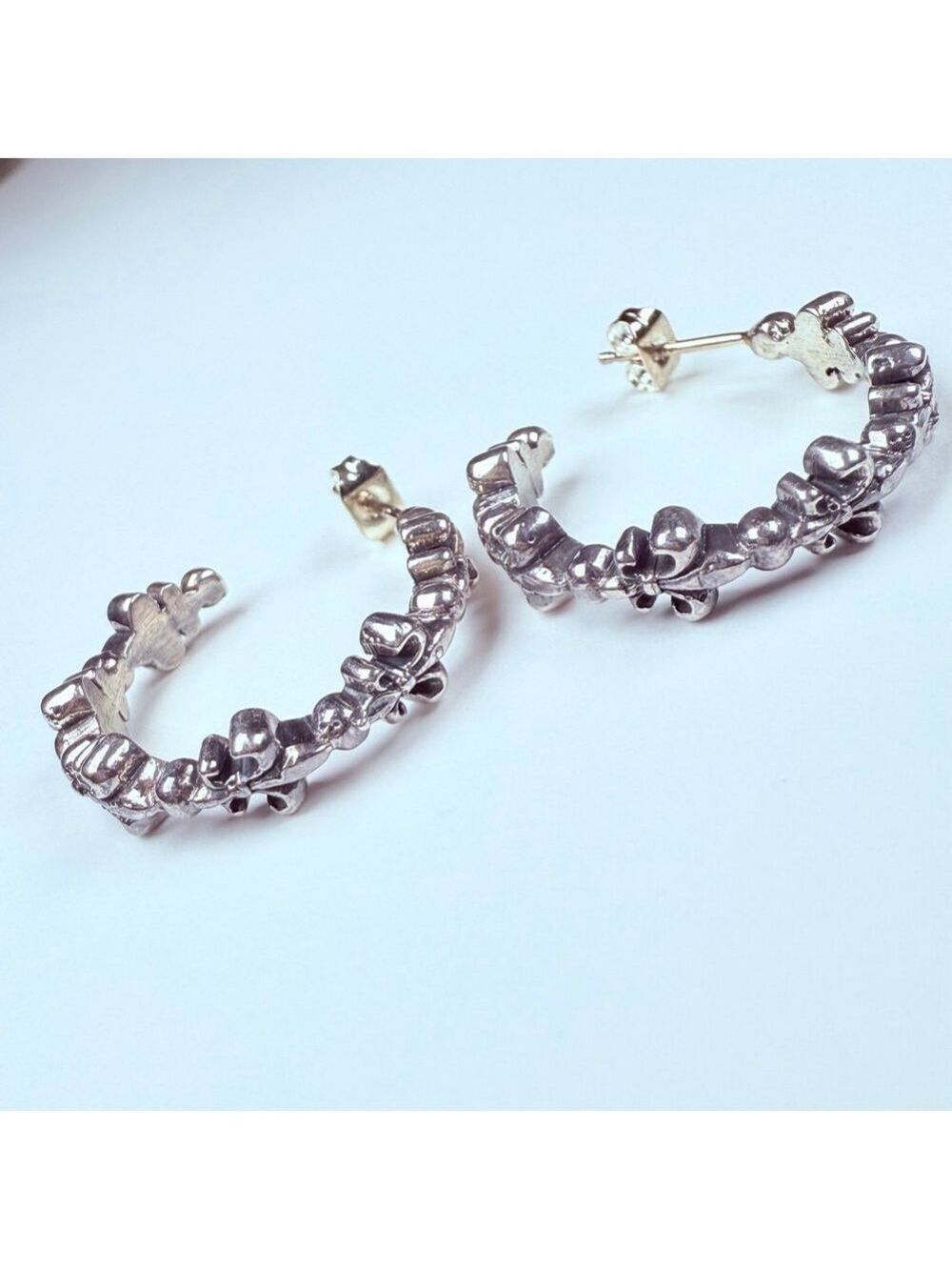 King Baby Studio Fleur De Lis Sterling Silver 925 & 14k Gold Queen Hoop Earrings